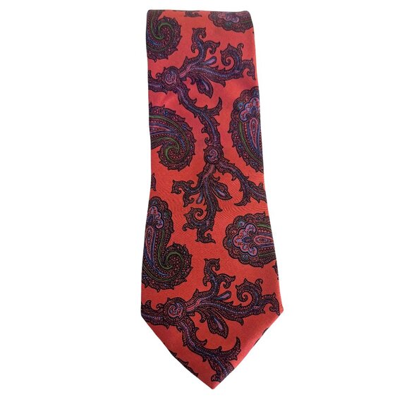 Vintage Diony's Men's 100% Silk Red Multicolor Paisley Floral Print Necktie - Picture 2 of 5